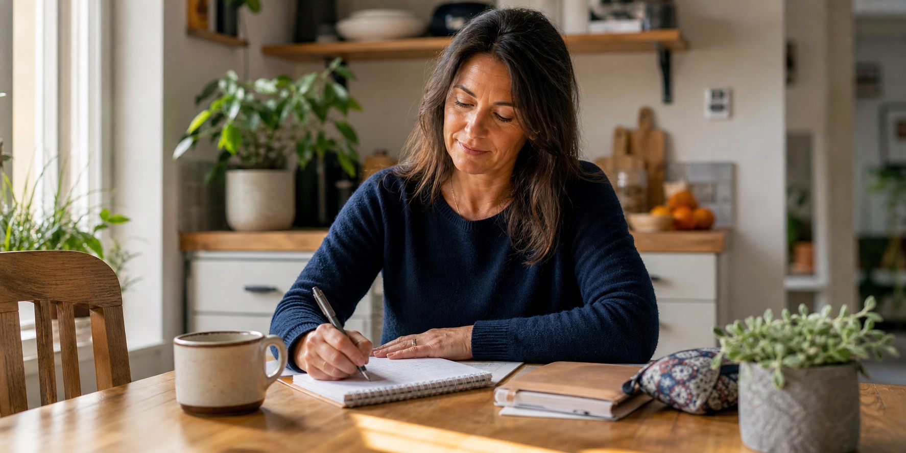 Woman preparing notes before a medical appointment about perimenopause symptoms