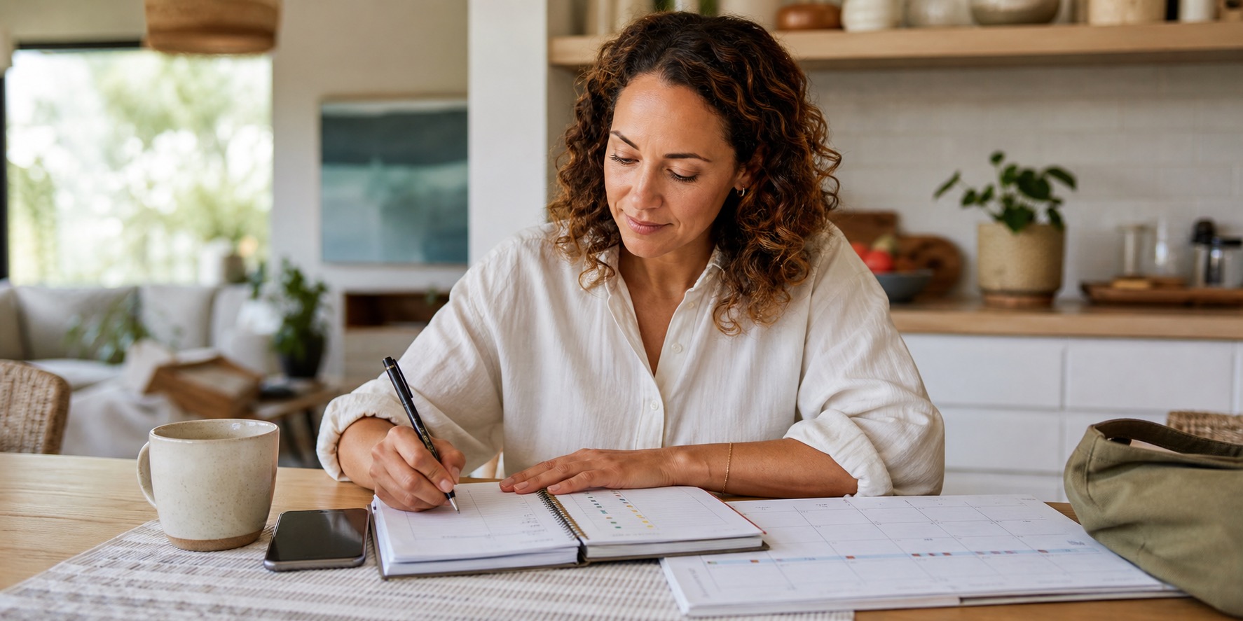 Woman organizing a symptom tracker before a perimenopause appointment