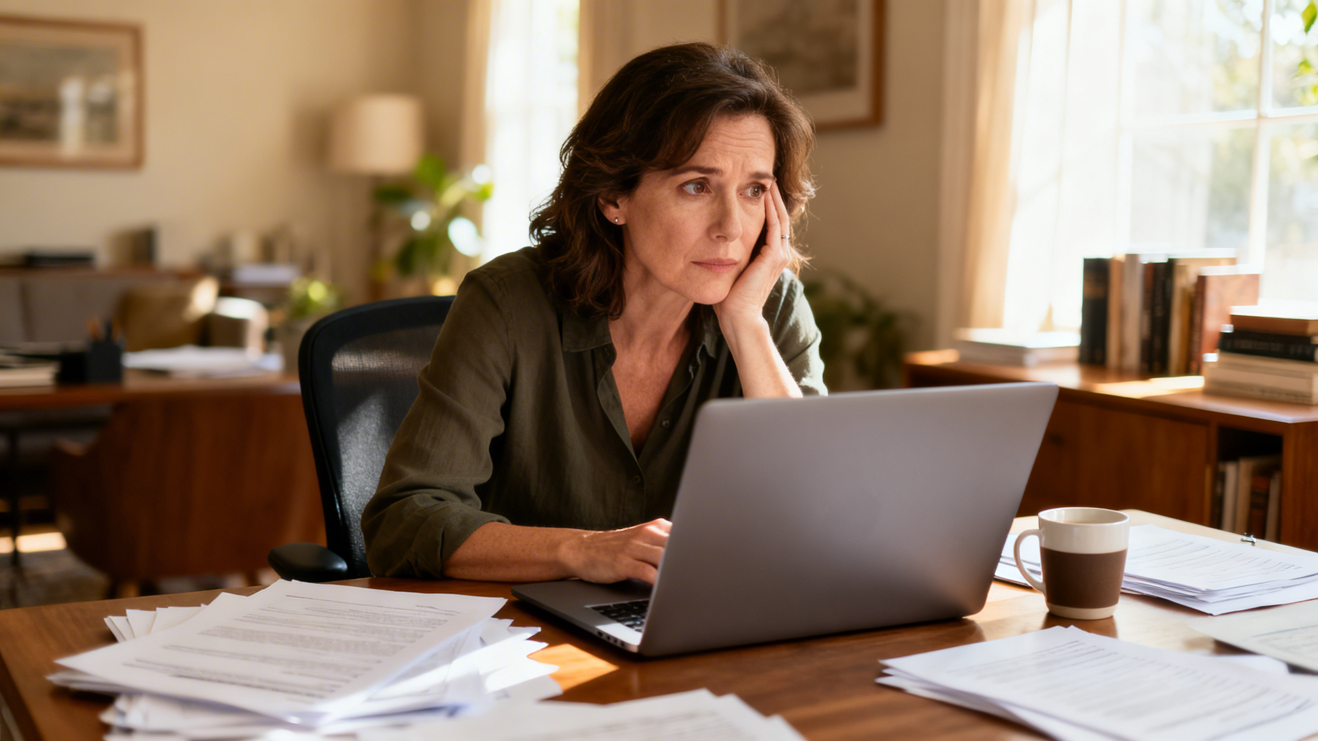 Woman at her desk struggling to concentrate